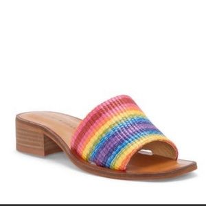 LUCKY BRAND Frijana Rainbow Square Toe Slip On Slide Sandals Size 7. NEW! Womens